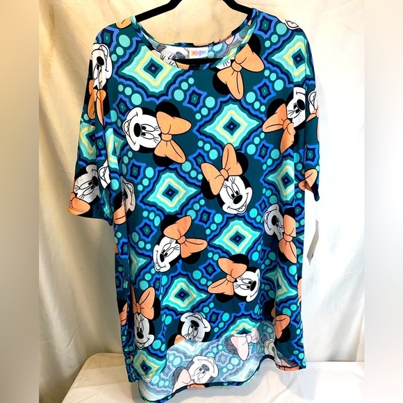 LuLaRoe Tops - Lularoe Disney Minnie Mouse Bow Shirt XL Tunic Peach Blue Green High Low NWT